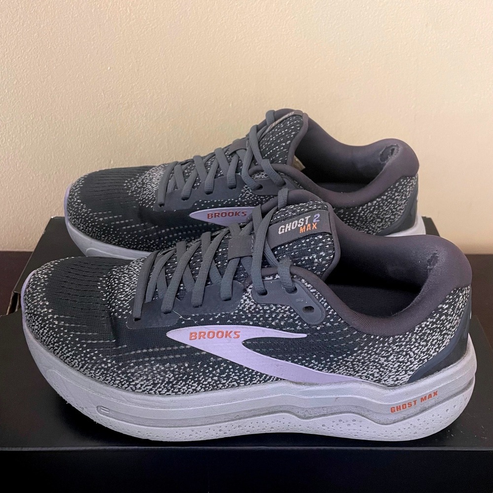 Brooks Ghost Max 2 Womens Running Shoes Grey White Purple 1204201B005 Size 8.5